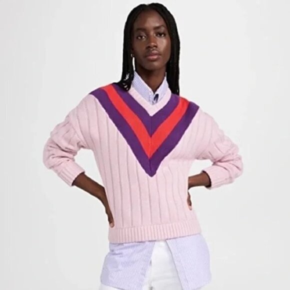 Anthropologie Kule The Yale Cotton Cashmere Silk Sweater Pink Size XS NWT $278 - Picture 3 of 7